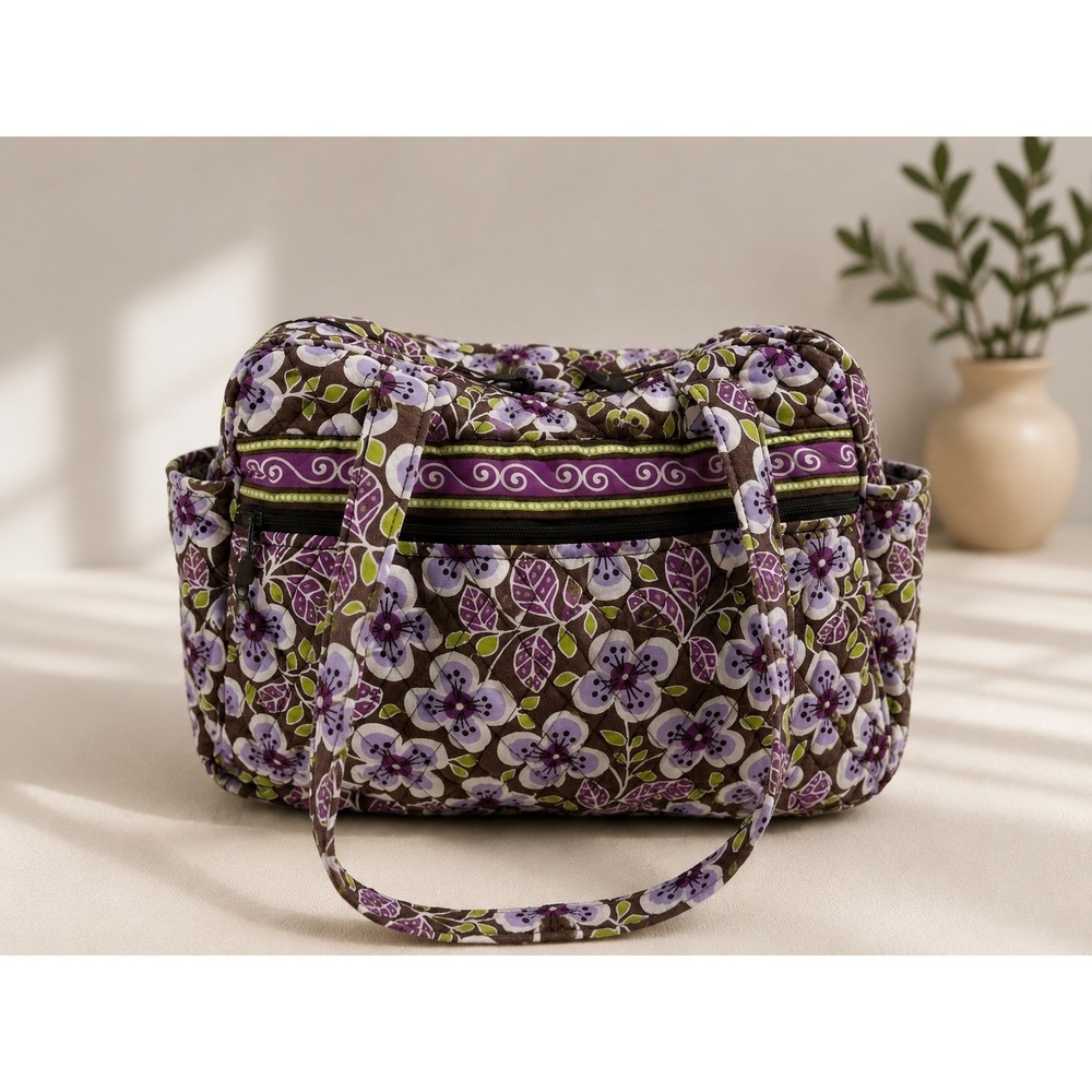Vintage Vera Bradley Plum Petals Quilted Floral Shoulder Bag Purple Brown Tote